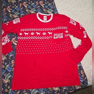 PINK Victoria's Secret Festive Red Long Sleeve Tee